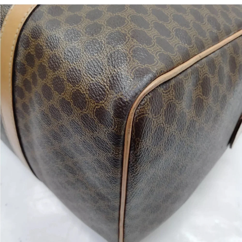 💯AUTH CELINE BOSTON BAG MACADAM PVC/LEATHER BROWN UNISEX - Picture 4 of 10